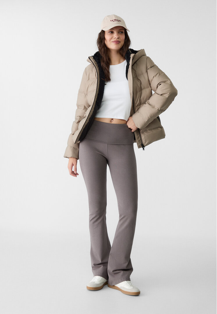 Stradivarius Hooded puffer jacket with belt  Beige S