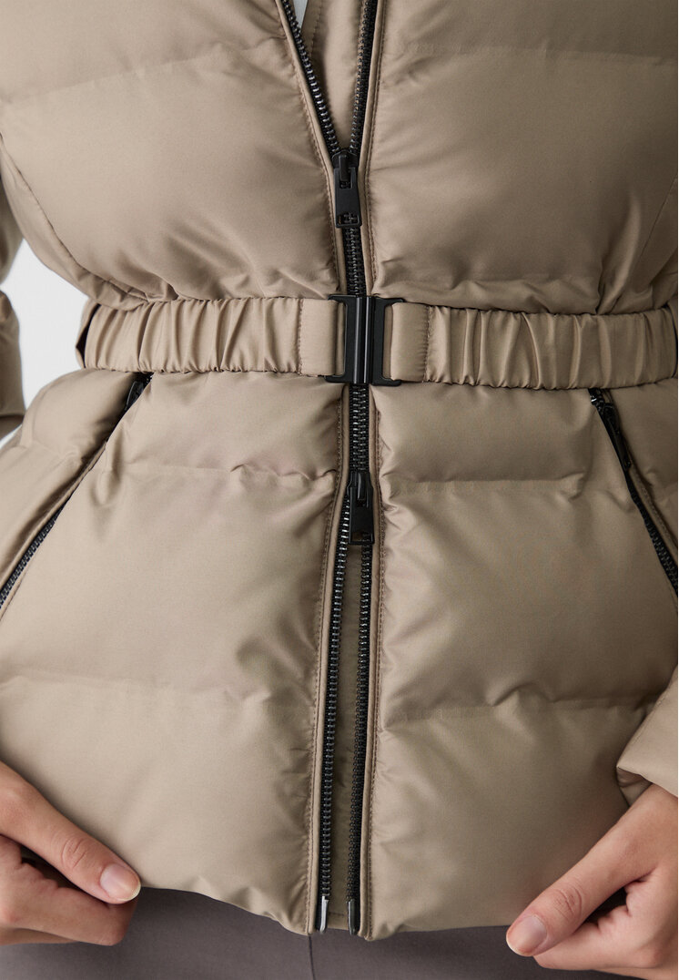 Stradivarius Hooded puffer jacket with belt  Beige S
