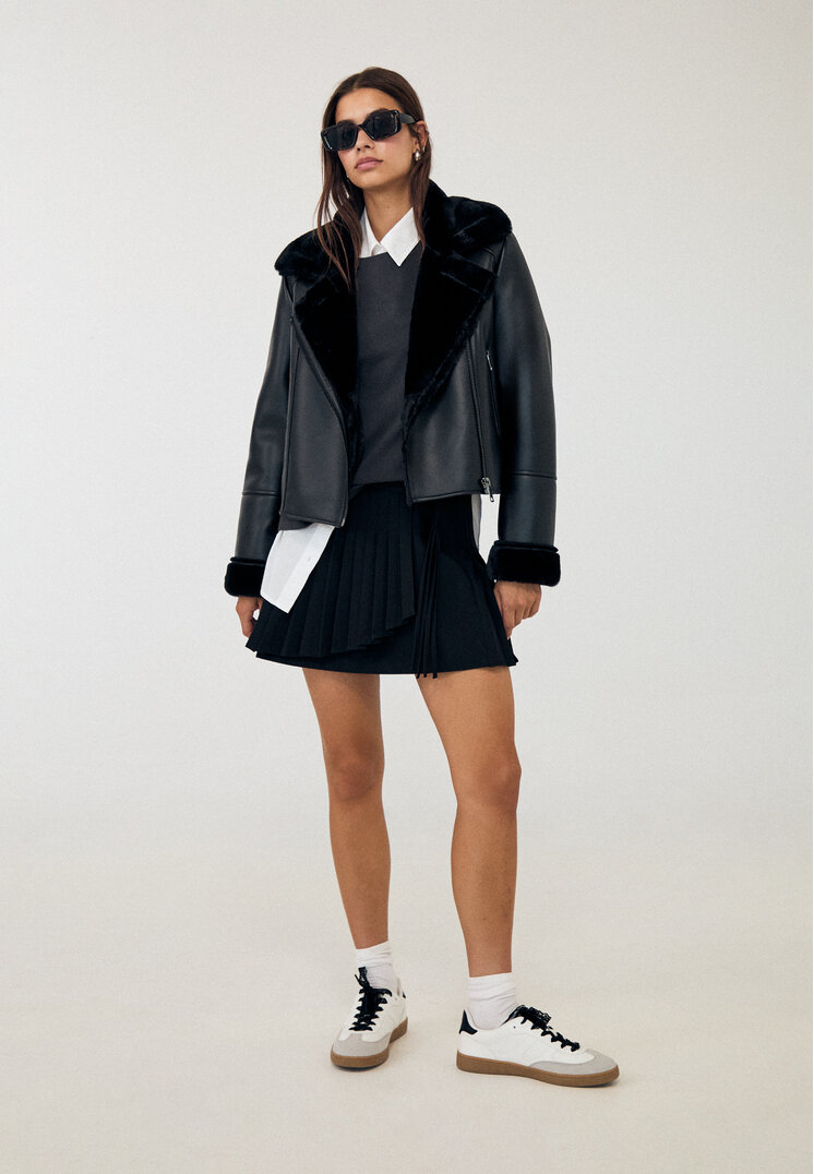 Stradivarius Faux leather double-faced biker jacket  Black L