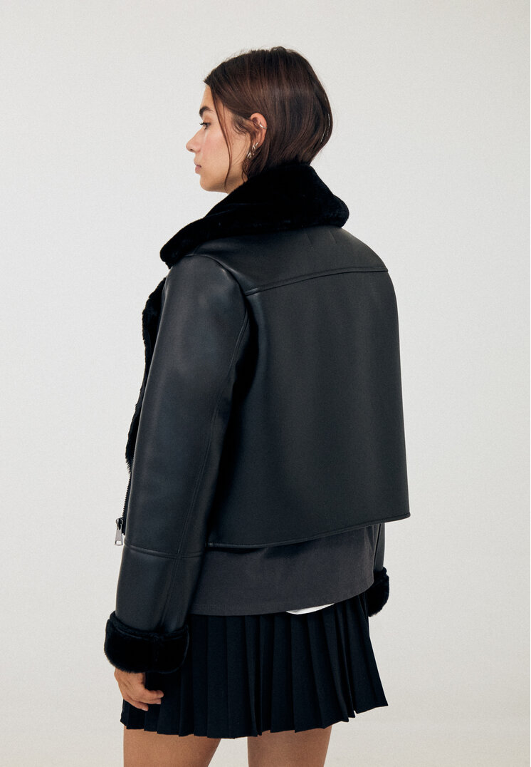 Stradivarius Faux leather double-faced biker jacket  Black L
