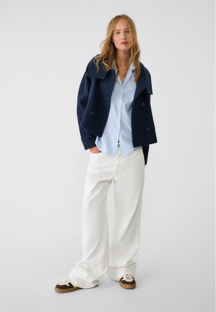 Stradivarius Short double-breasted high neck coat  Navy blue S
