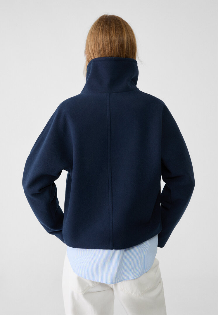 Stradivarius Short double-breasted high neck coat  Navy blue S