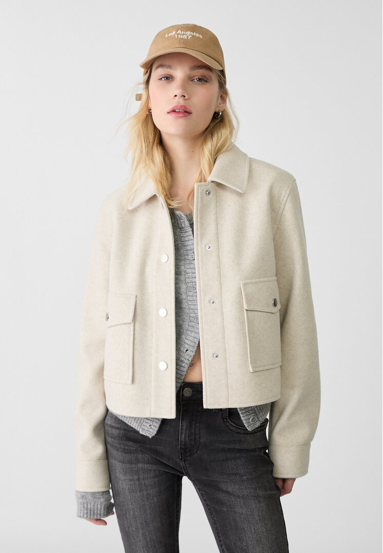 Stradivarius Geacă Scurtă Soft Ecru Xs