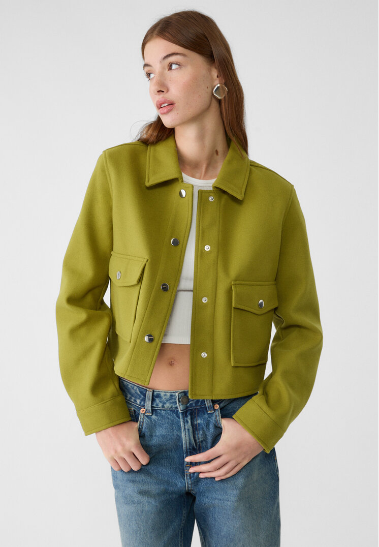 Stradivarius Geacă Scurtă Soft Verdes Fistic Xs