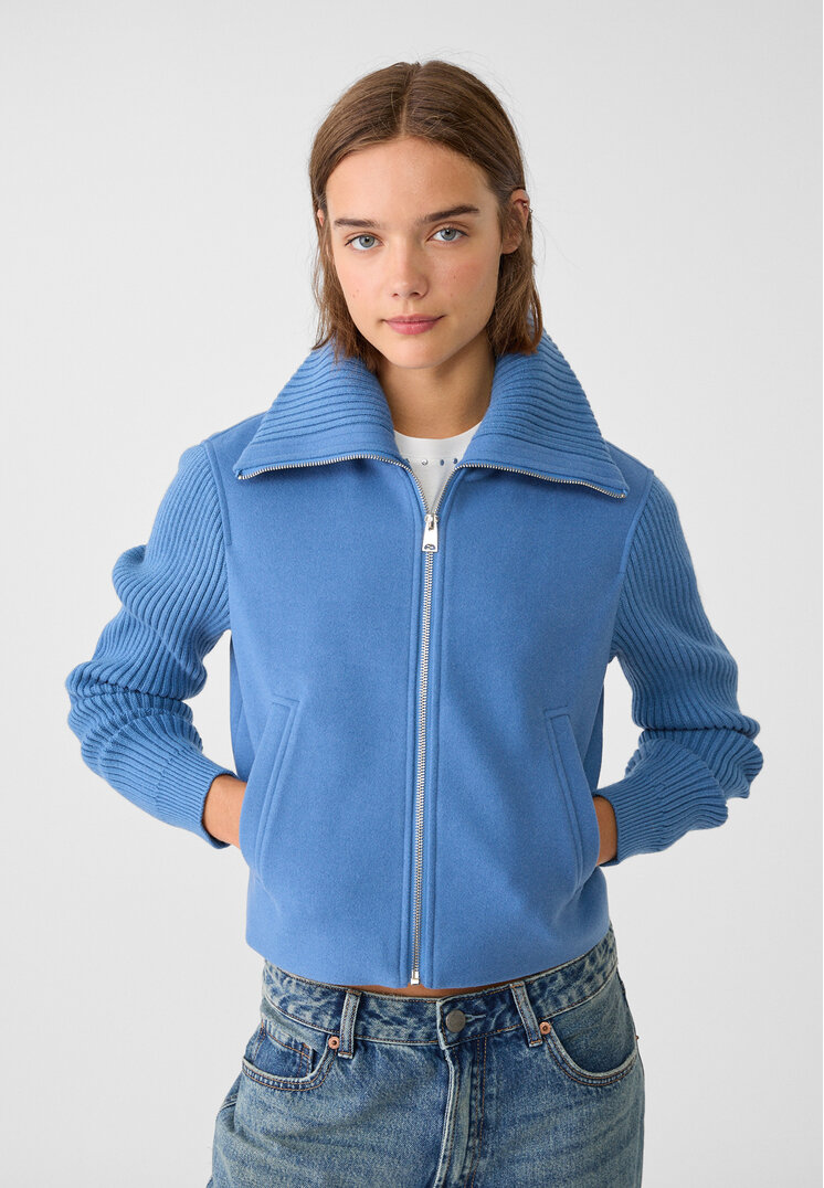 Stradivarius Geacă Soft Din Tricot Combinat Indigo S