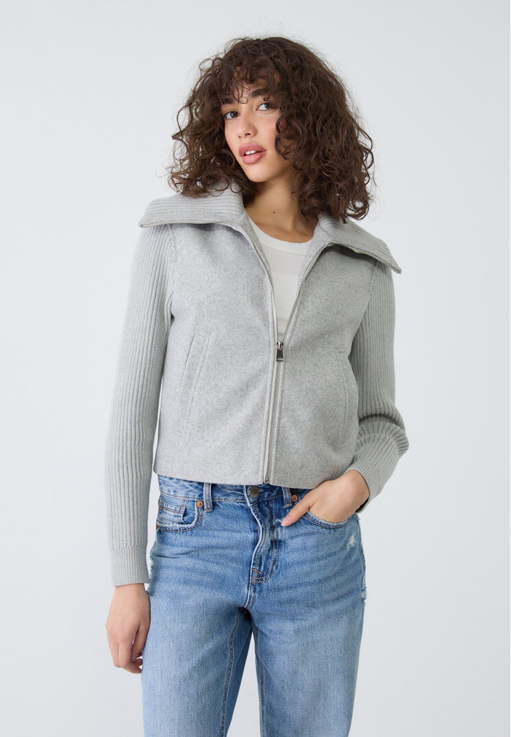 Stradivarius Geacă Soft Din Tricot Combinat Gris Amestec S