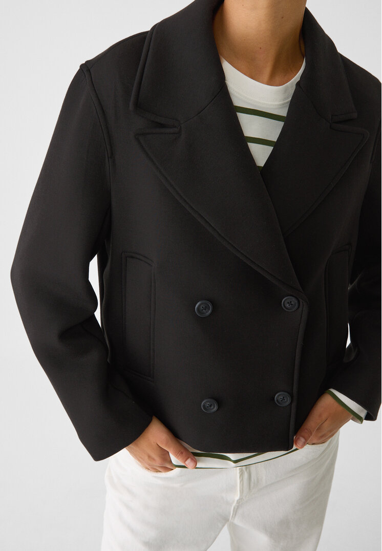 Stradivarius Cappotto corto incrociato Nero XS