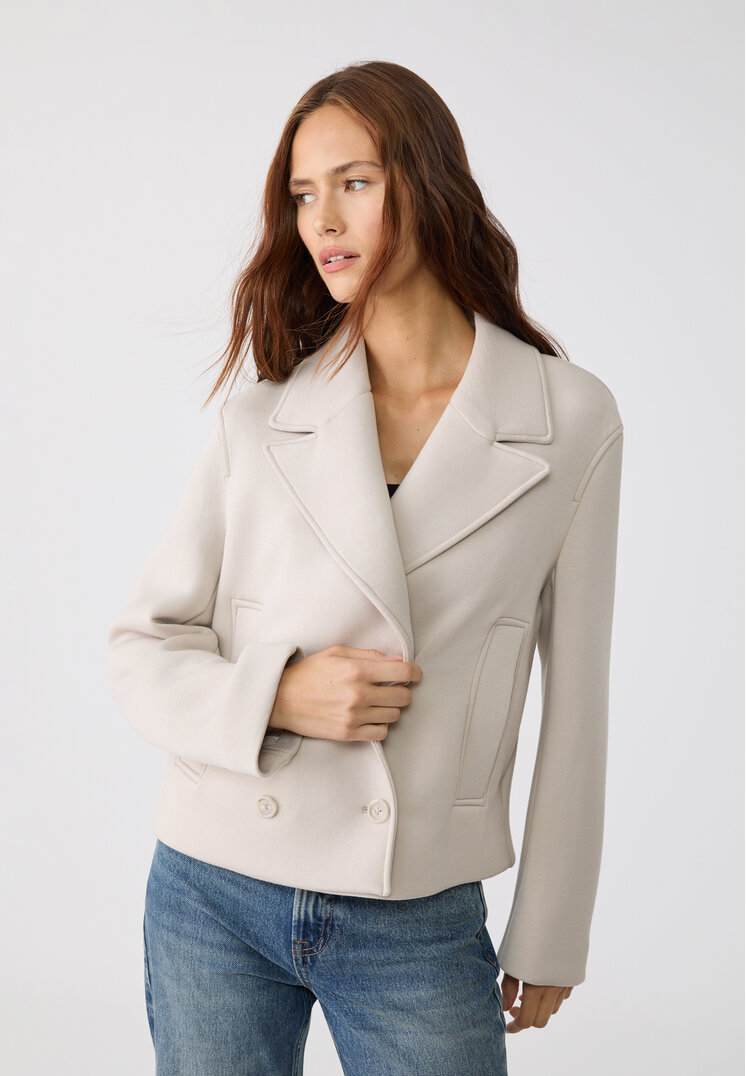 Stradivarius Palton Scurt Petrecut Gri S