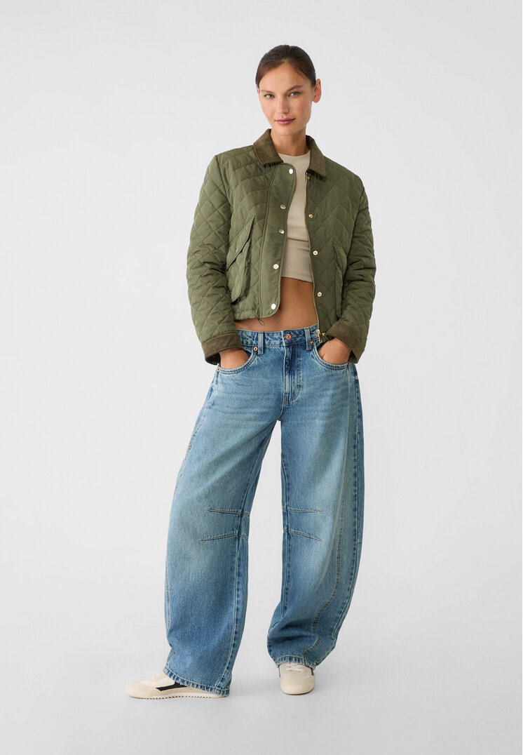 Stradivarius Contrast corduroy puffer jacket  Khaki M