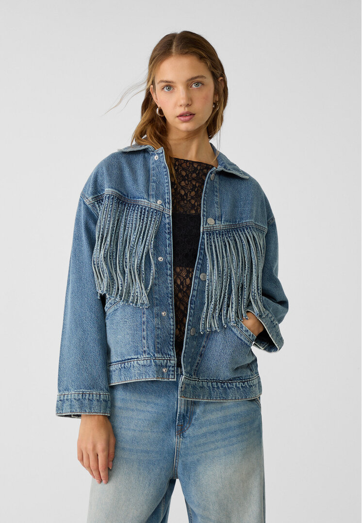 Stradivarius Geacă Din Denim Cu Franjuri Denim Xs