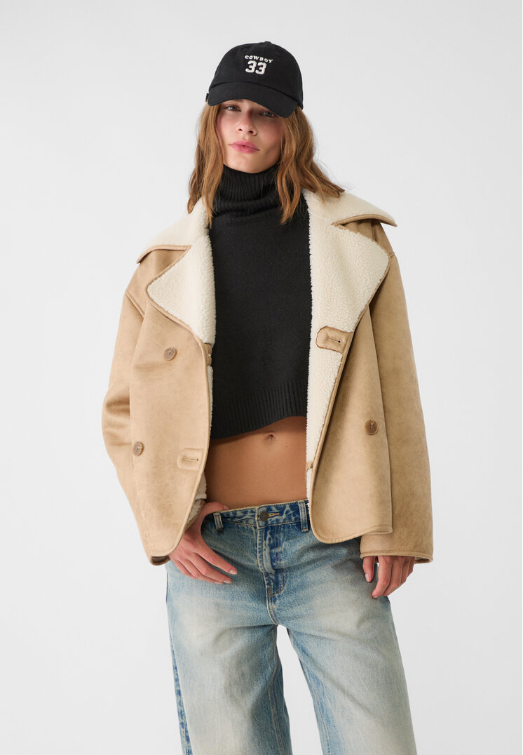 Stradivarius Geacă Fit Regular Cu Două Fețe Auriu Închis S