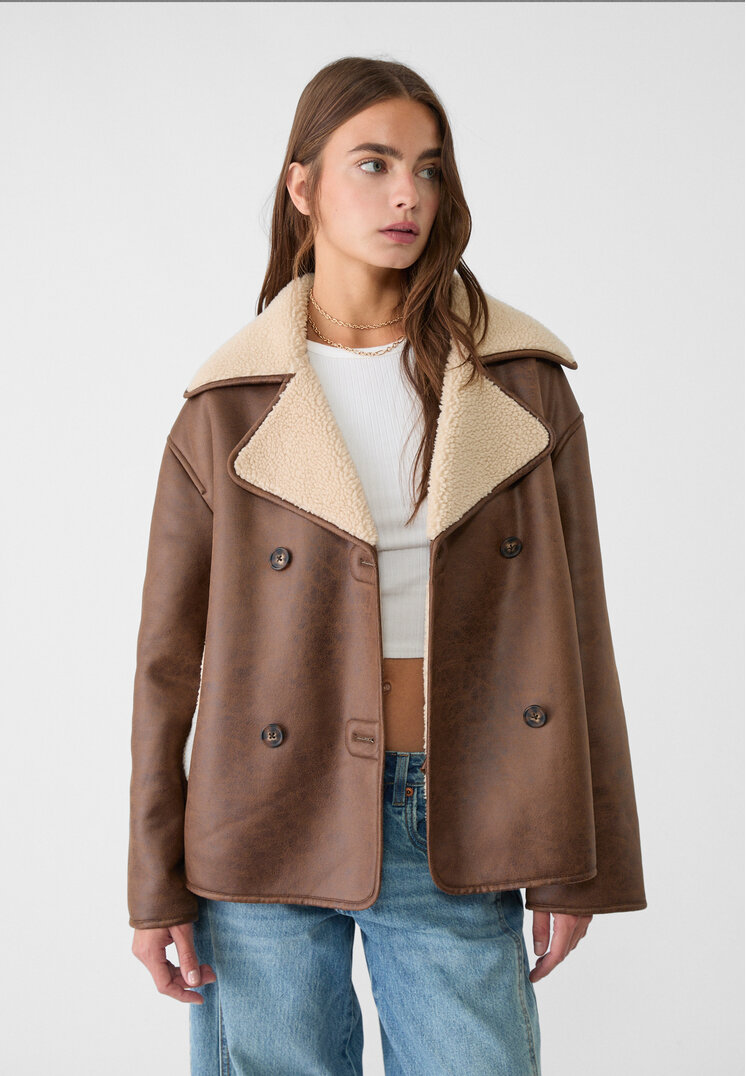 Stradivarius Geacă Fit Regular Cu Două Fețe Ocru S