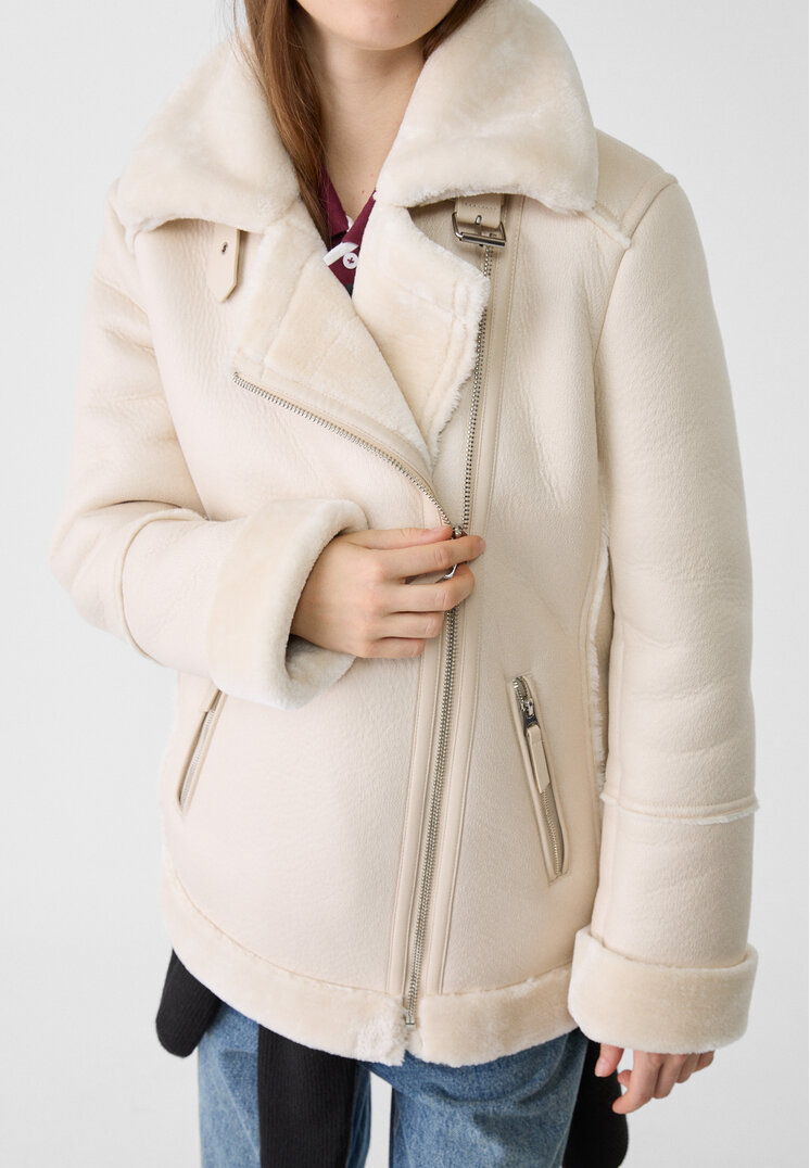 Stradivarius Giubbotto biker double face Ecru XS