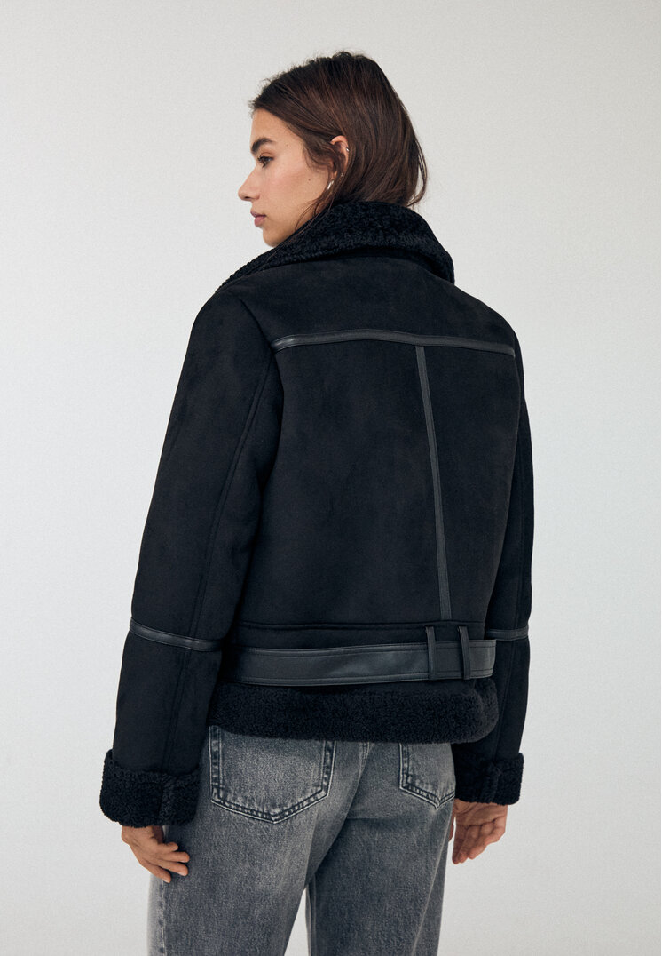 Stradivarius Giubbotto biker double face effetto camoscio  Nero M