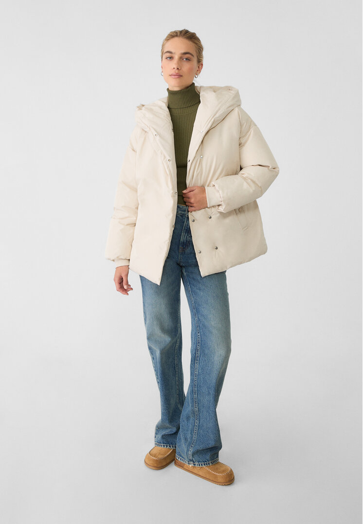 

Stradivarius Oversize-Steppjacke mit Kapuze Steingrau M