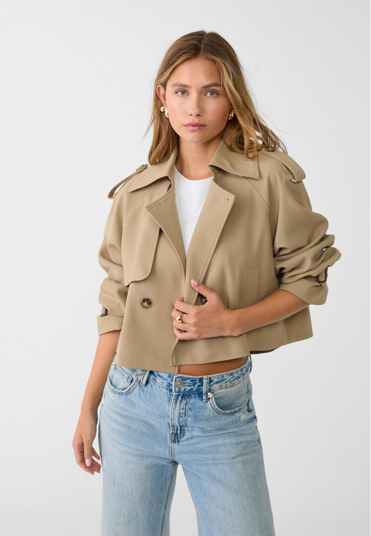Stradivarius Trenci Vaporos Scurt Elegant Kaki M