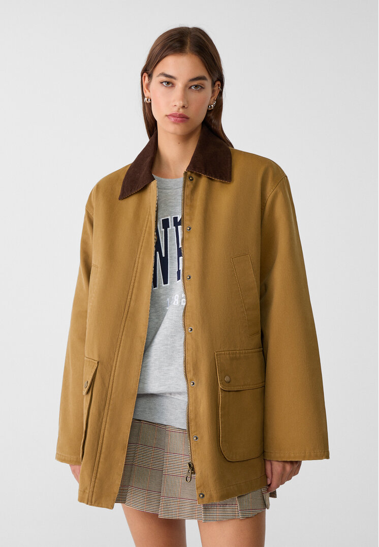 Stradivarius Parka Cerată Cu Buzunare Multiple Ocru Xl