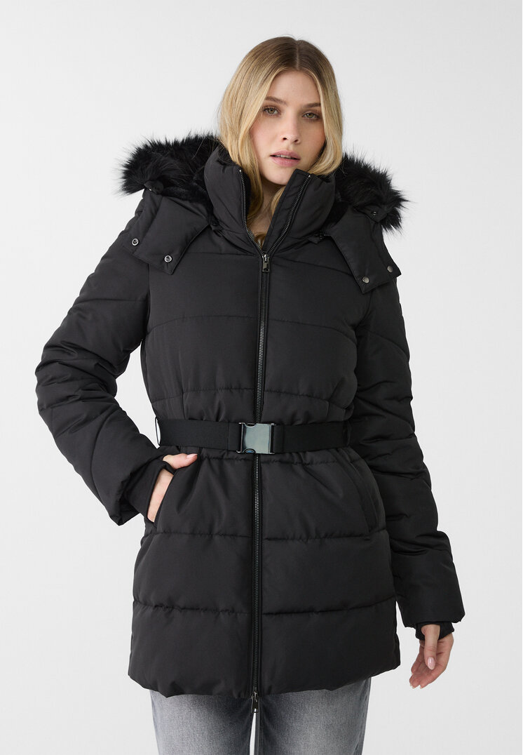 Stradivarius Palton Matlasat Cambrat Negru S