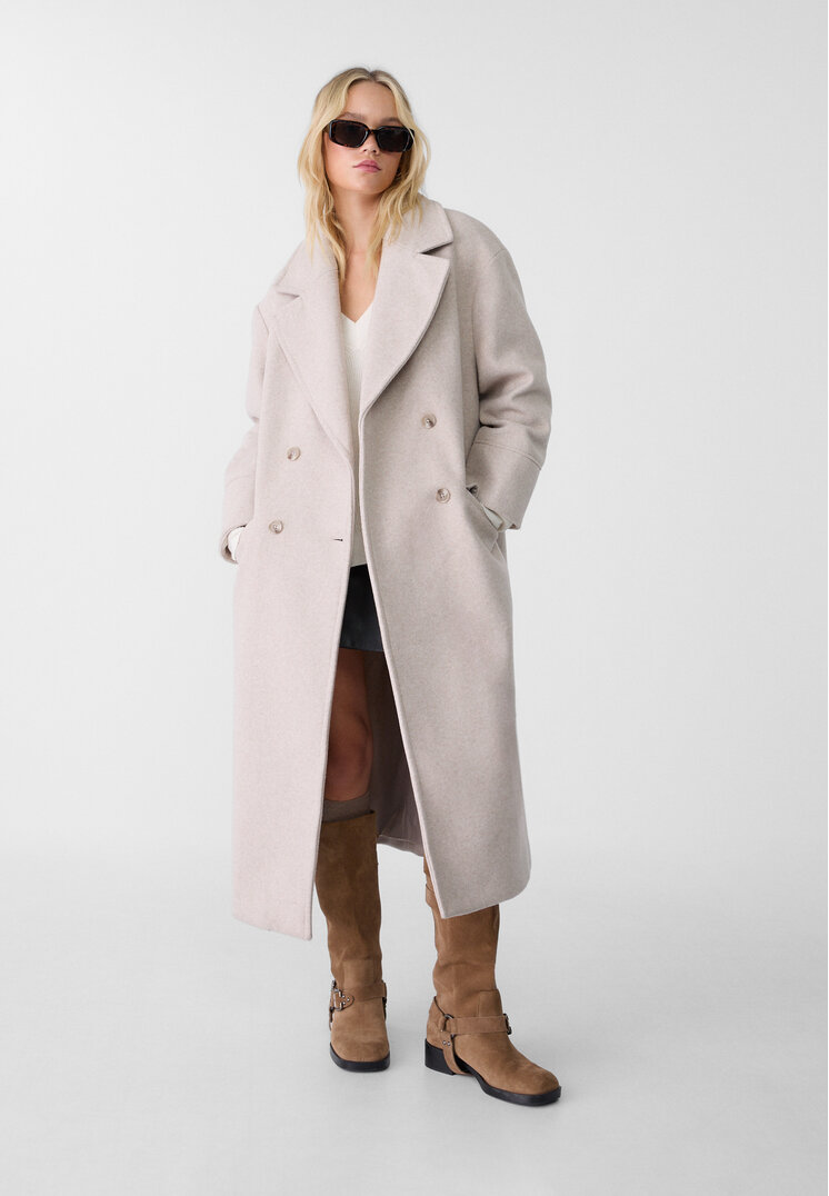 Stradivarius Palton Oversize Fin La Atingere Ecru Xs