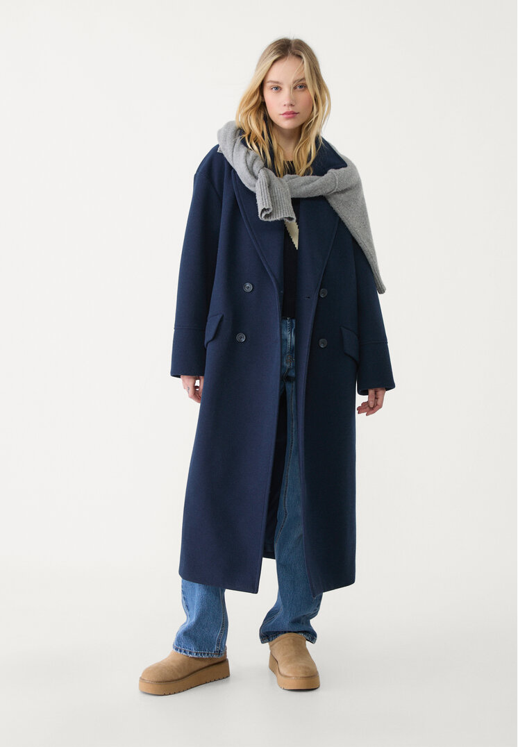 Stradivarius Palton Oversize Fin La Atingere Bleumarin S