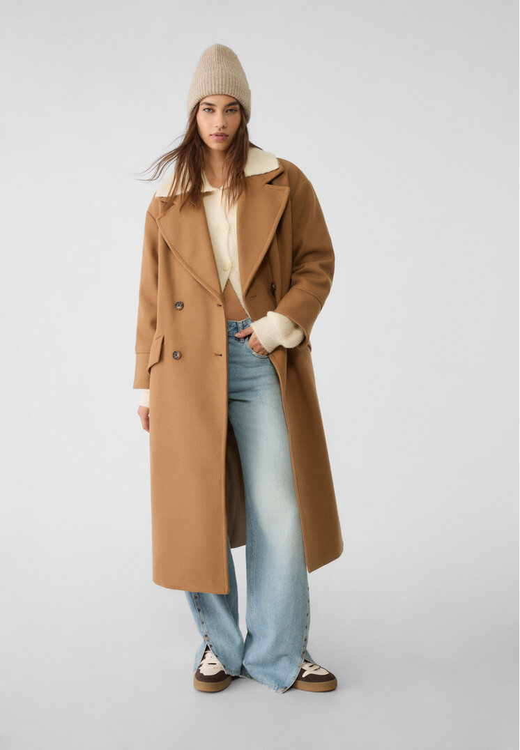 Stradivarius Cappotto oversize in tessuto morbido Terra di Siena XL