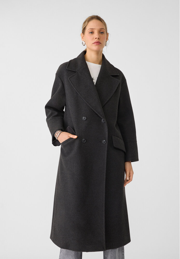 Stradivarius Palton Oversize Fin La Atingere Gri Închis M