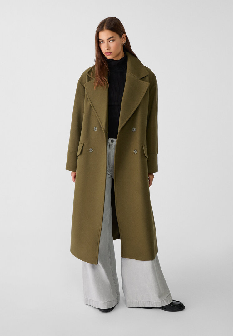 Stradivarius Palton Oversize Fin La Atingere Kaki L