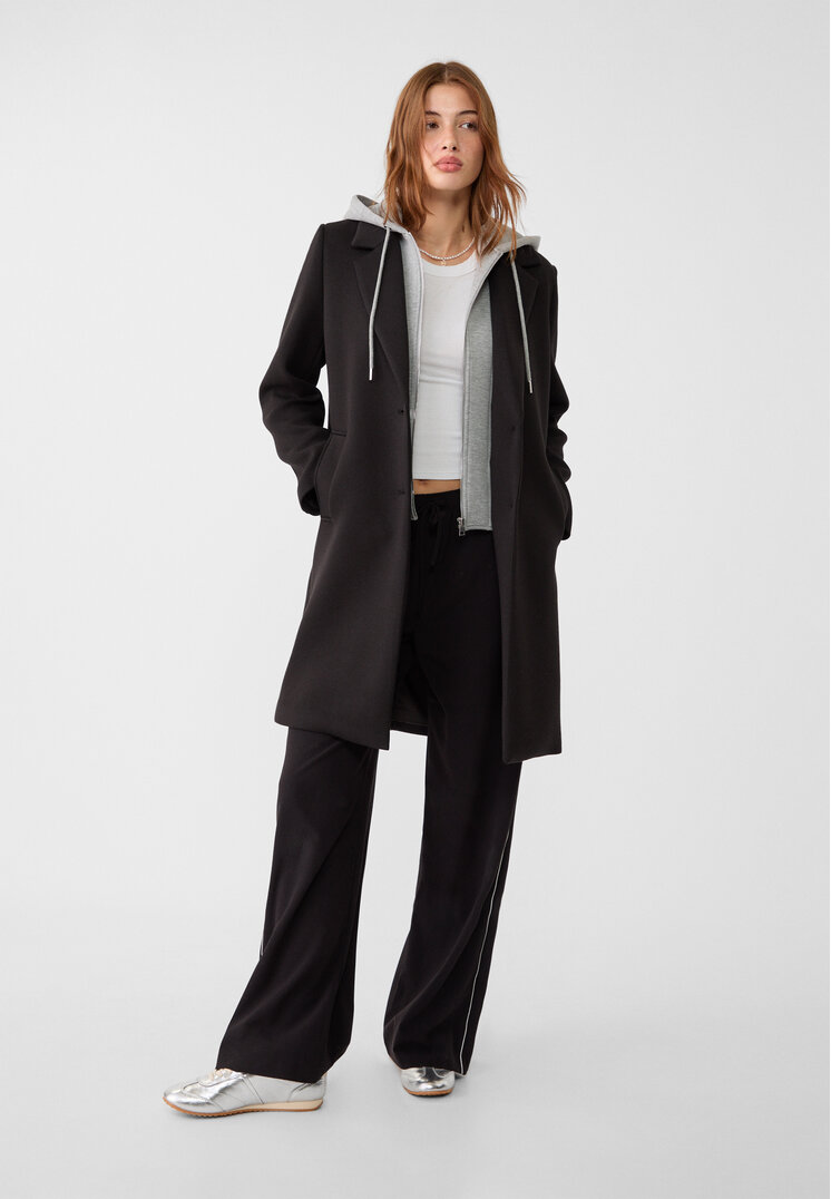 tradivarius Cappotto combinato con cappuccio in tessuto morbido Negro S.