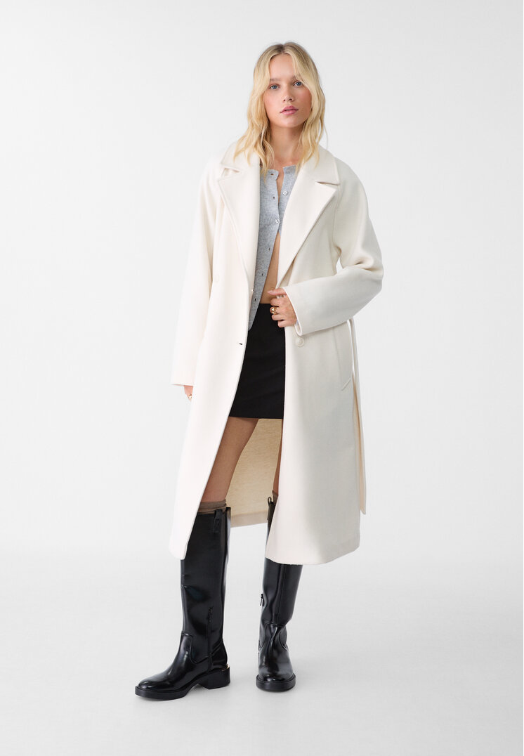 Stradivarius Palton Trenci Fin Alb M