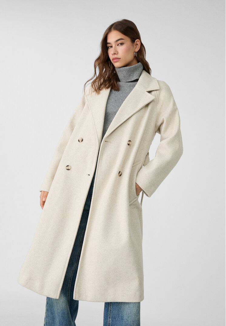 Stradivarius Palton Trenci Fin Ecru M