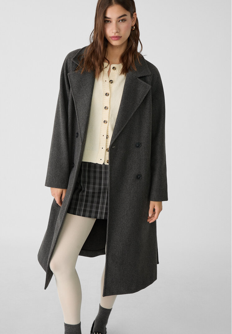 Stradivarius Palton Trenci Fin Gri Xl