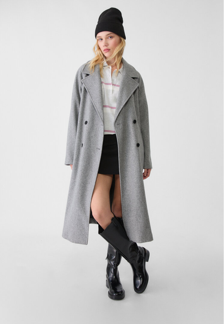 Stradivarius Palton Trenci Fin Gris Amestec L