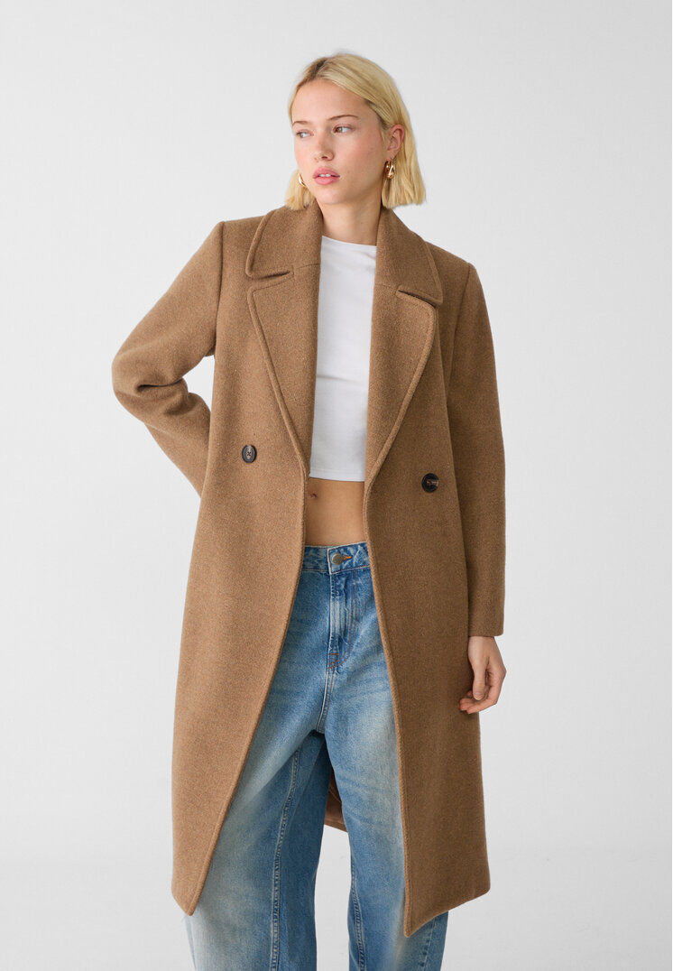 

Stradivarius Stoffmantel mit Gürtel Beige XS