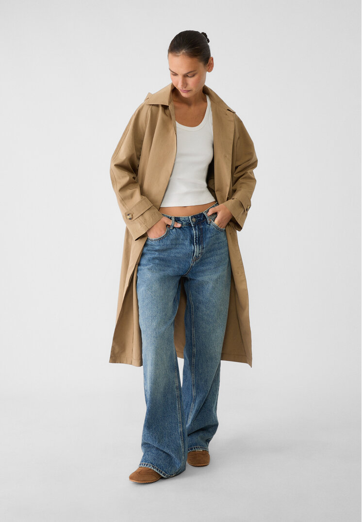 Stradivarius Trenci Lung Vaporos Cu Glugă Auriu Închis Xs