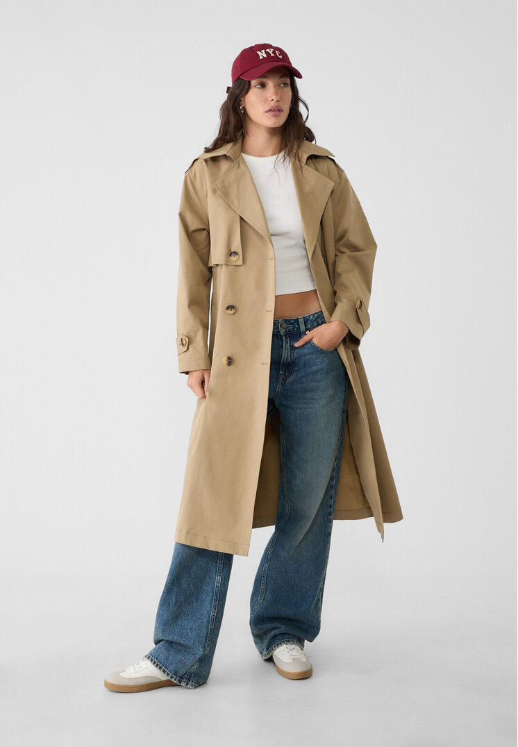 Stradivarius Trenci Lung Cu Cordon Bej M