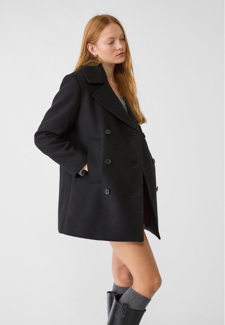 Stradivarius Felt texture peacoat Black L