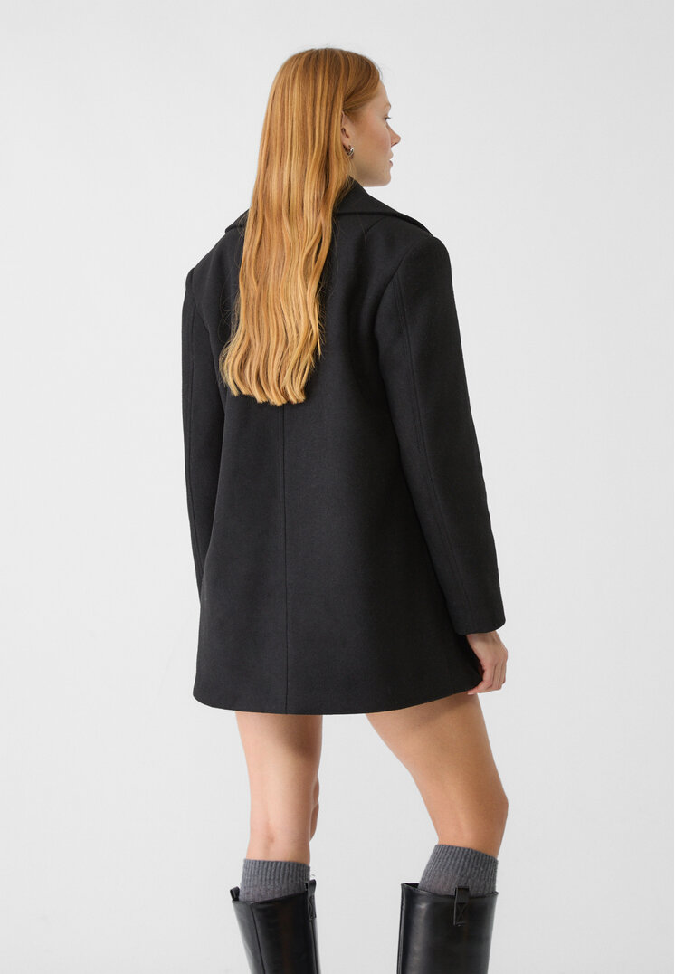 Stradivarius Felt texture peacoat Black L