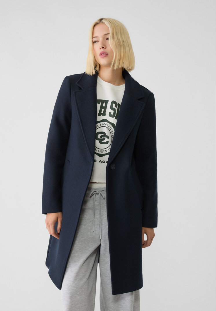 Stradivarius Palton Midi Din Tricot Albastru Închis M