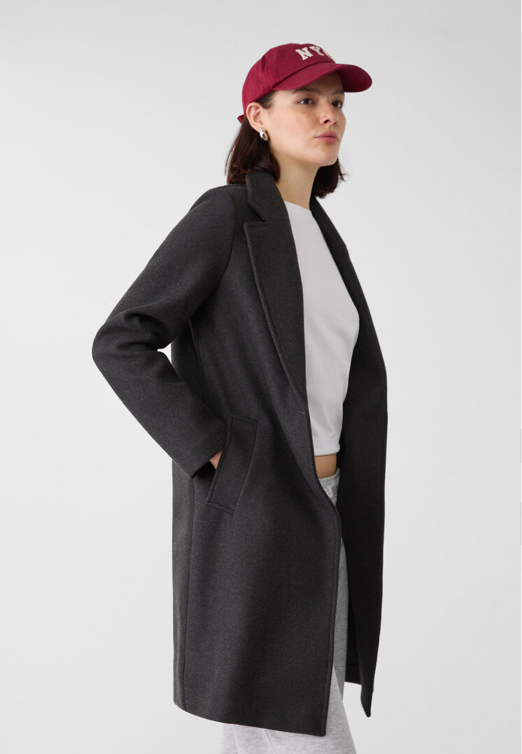 Stradivarius Palton Midi Din Tricot Gri Închis Xs