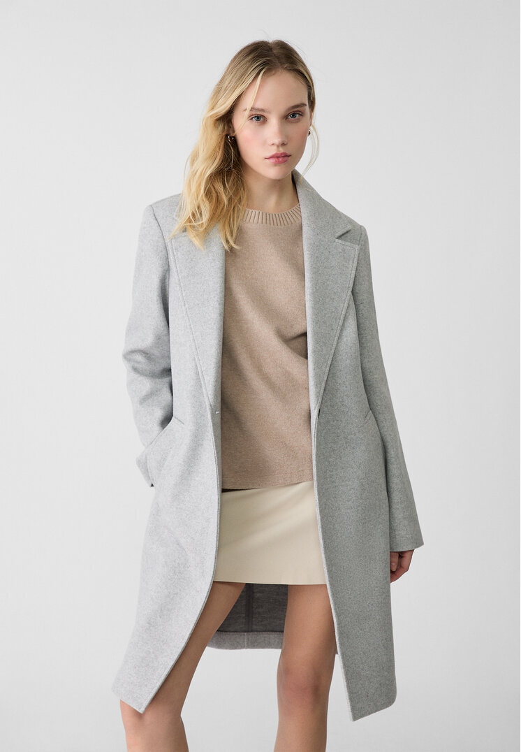 Stradivarius Palton Midi Moale La Atingere Cu Nasture Gris Amestec M
