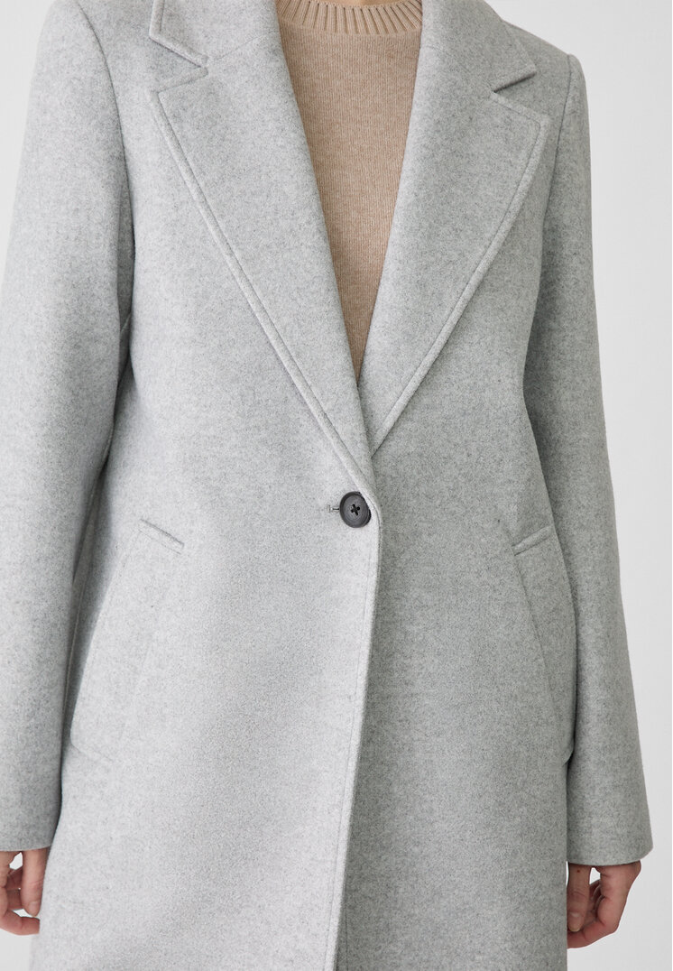 Stradivarius Cappotto midi con bottone in tessuto morbido  Grigio melangiato M