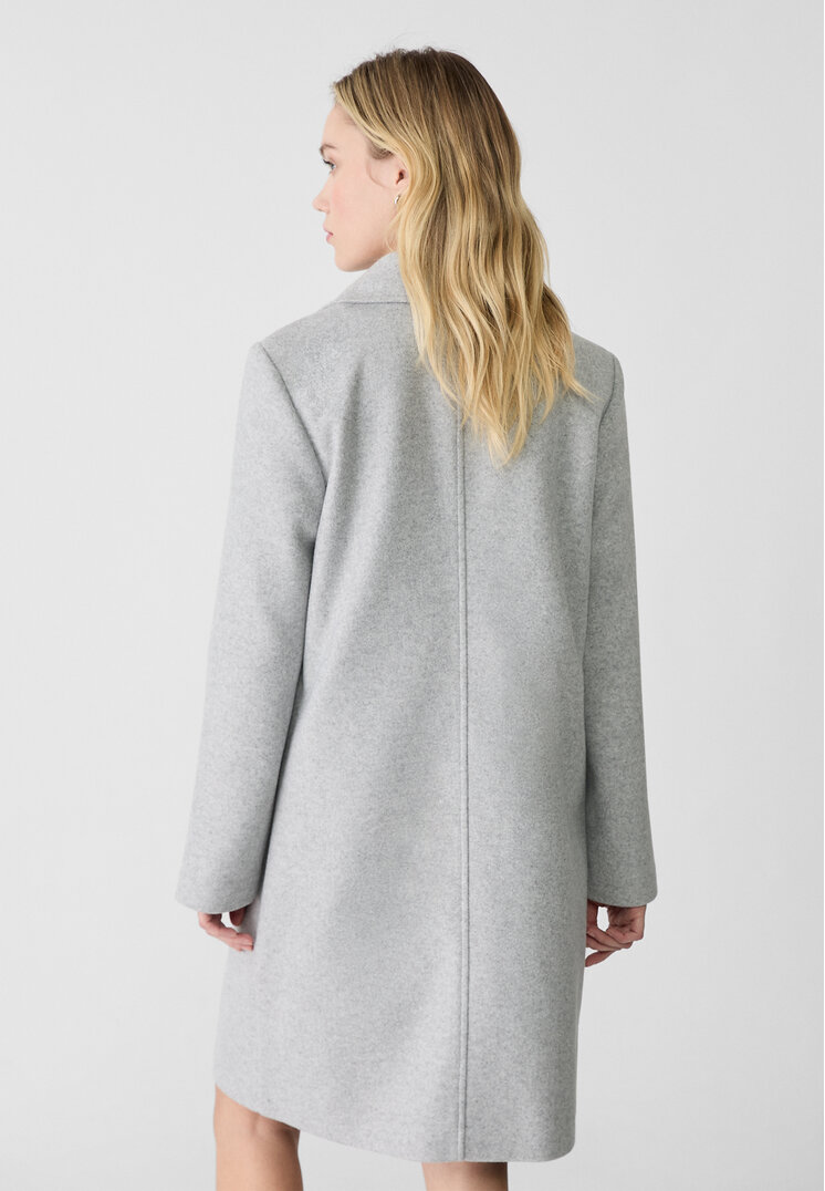 Stradivarius Cappotto midi con bottone in tessuto morbido  Grigio melangiato M