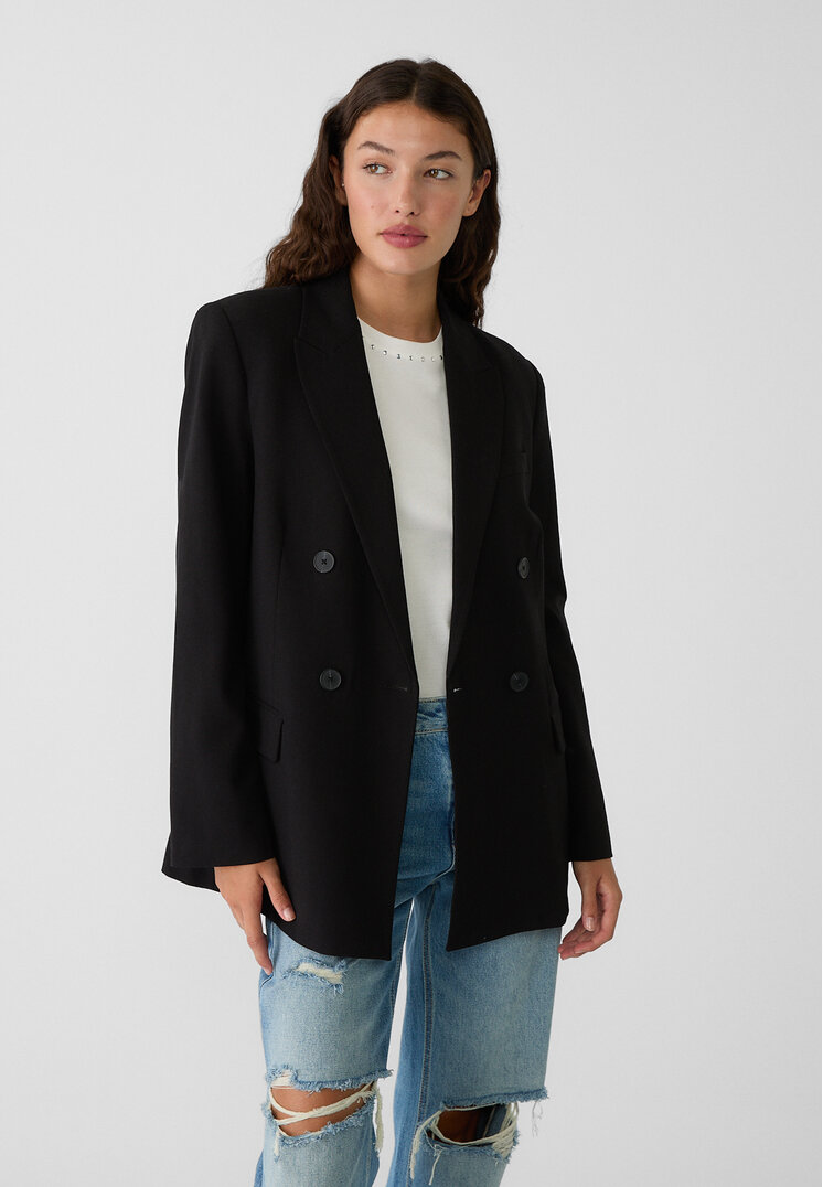 Stradivarius Blazer Petrecut Cu Nasturi Negru Xl