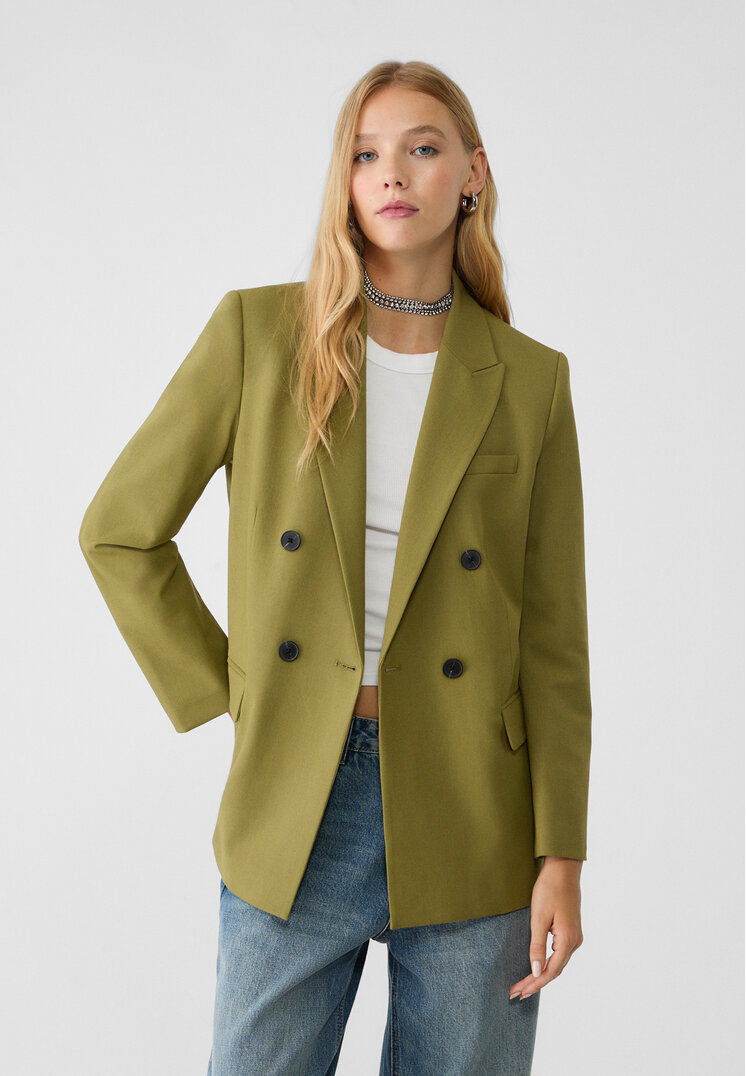 Stradivarius Blazer Petrecut Cu Nasturi Verdes Fistic Xl