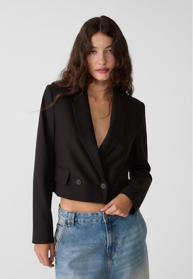 Stradivarius Blazer Scurt Elegant Negru L