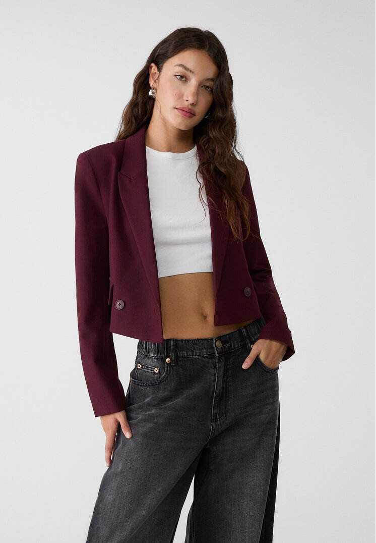 

Stradivarius Eleganter Cropped-Blazer Granatrot XS
