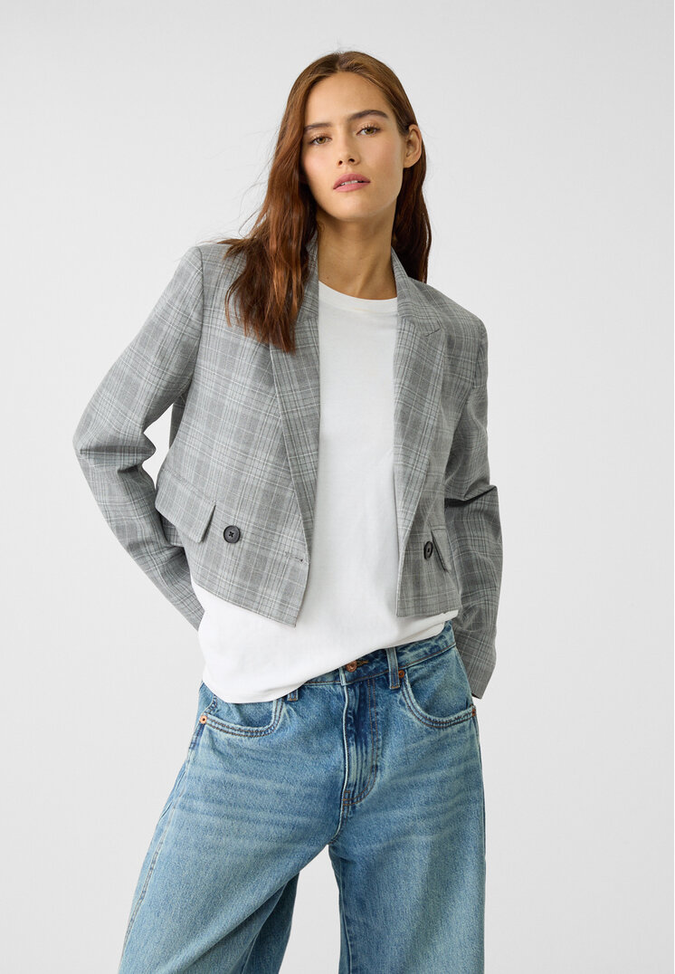 Stradivarius Sacou Cropped Gris Amestec Xl