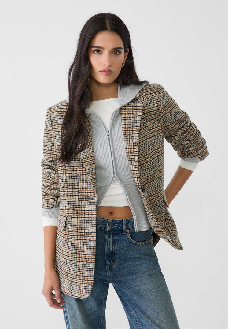 Stradivarius Blazer Pepit Bej Xl