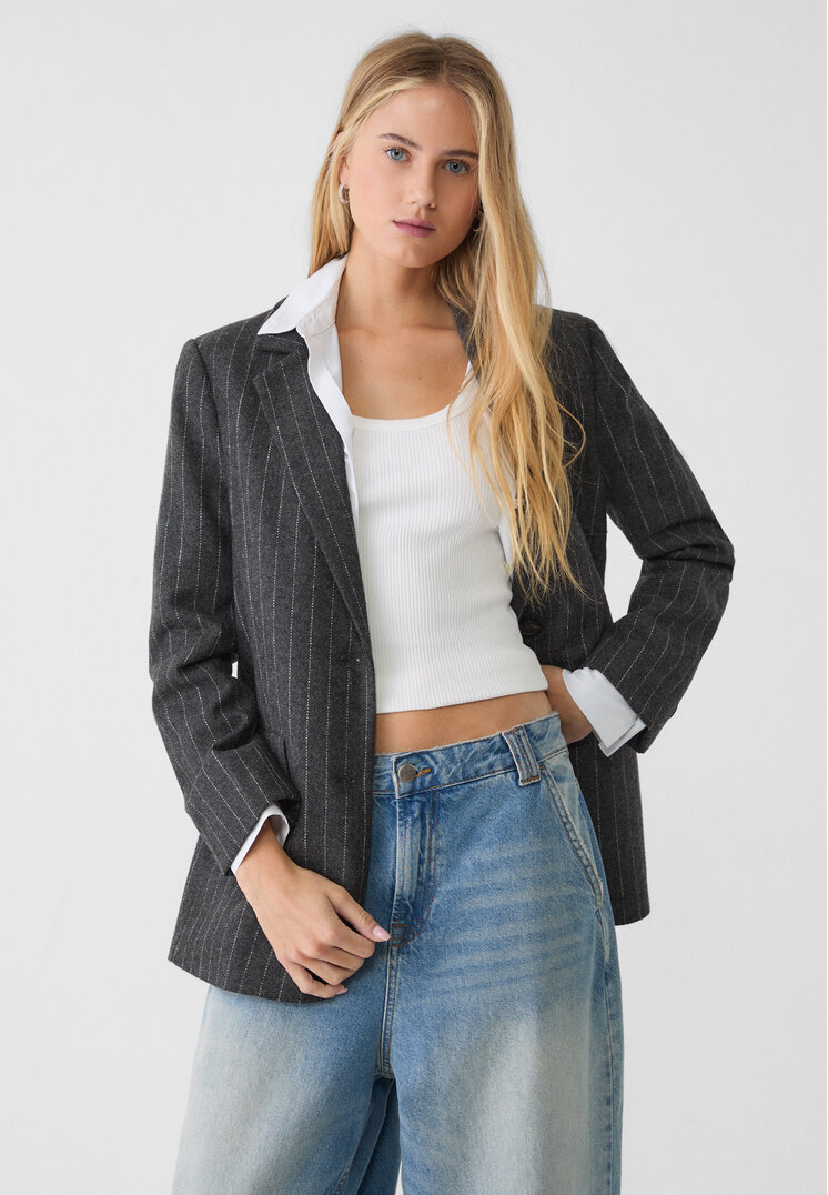 Stradivarius Sacou Cu Dungi Gri Închis Xl