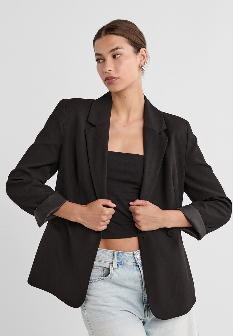 Stradivarius Blazer Cambrat Petrecut Negru L